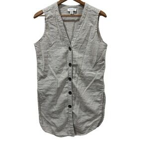 Calligraphie Womens Linen Blend Sleeveless Button Down Tunic Top Oatmeal Medium
